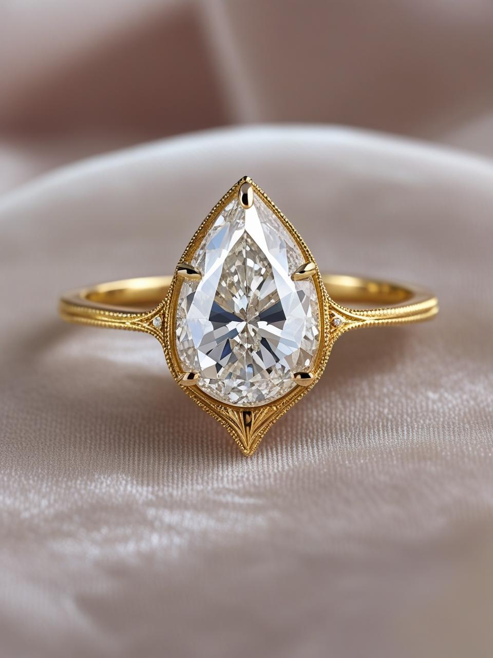 Bague de fiançailles avec diamant taille poire sur or artisanal Bague de fiançailles avec diamant taille poire sur or artisanal