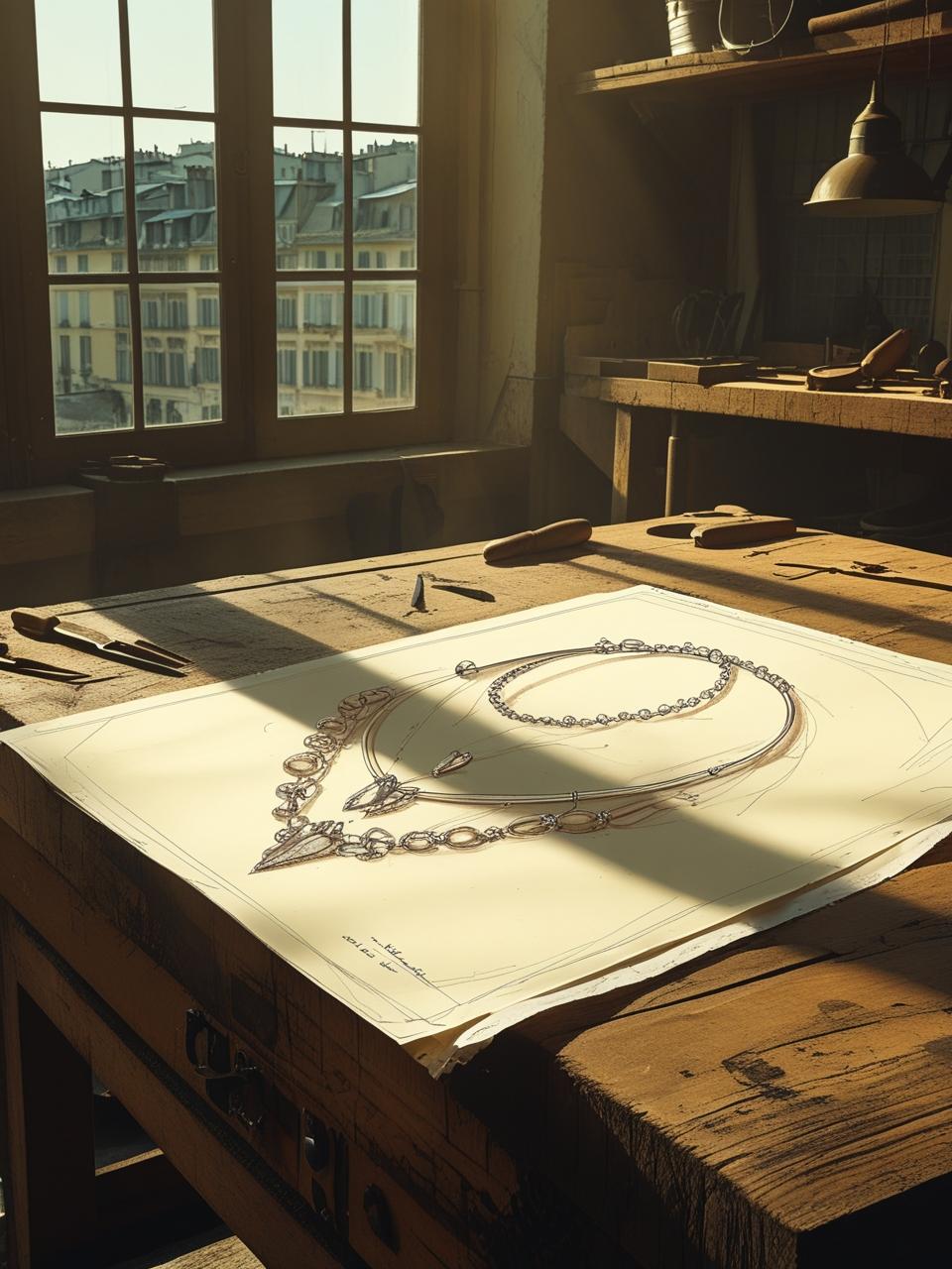 bijouterie Lyon Croquis d’un bijou dessiné à la main dans un atelier français vu sur la ville ensoléillé de lyon bijouterie Lyon Croquis d’un bijou dessiné à la main dans un atelier français vu sur la ville ensoléillé de lyon