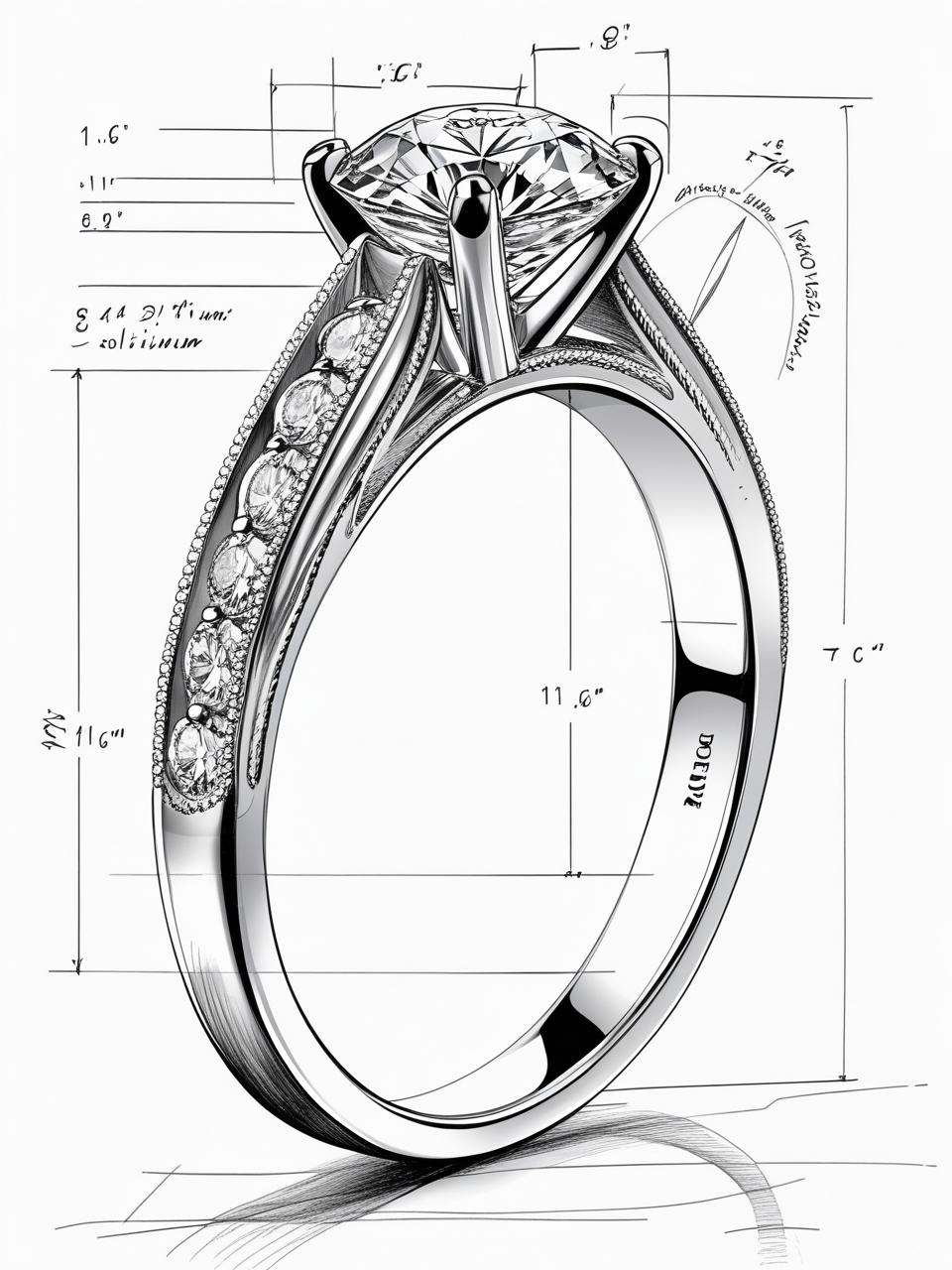 Croquis technique d'une bague sur mesure pour une demande en mariage Croquis technique d'une bague sur mesure pour une demande en mariage