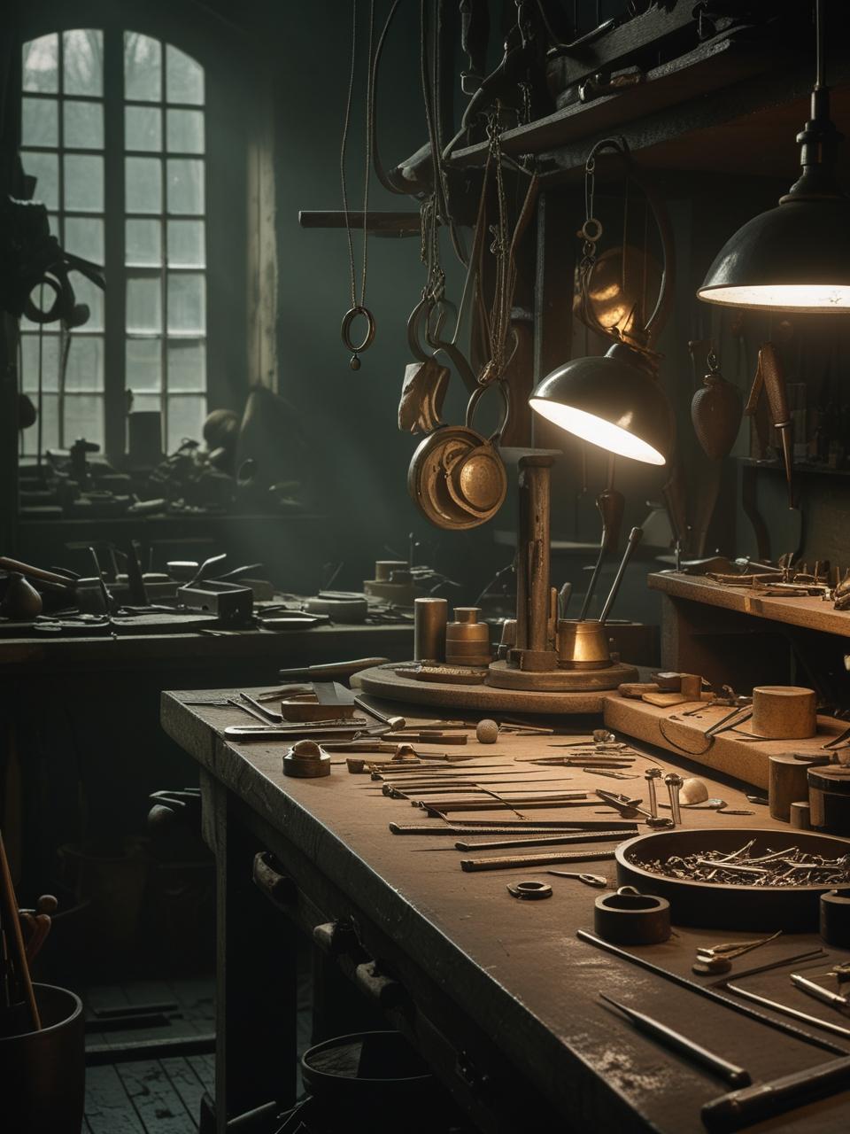 Vue d’un établi d’atelier joaillerie antiquité Vue d’un établi d’atelier joaillerie antiquité